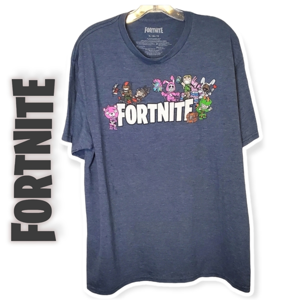 FORTNITE | Men's heathed-blue Fortnite graphic short-sleeve t-shirt. Size XL.